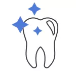 A tooth with three blue stars around it.